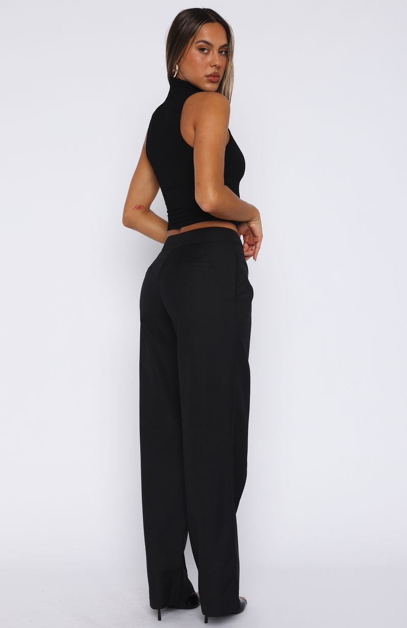 Keep It Cool Black Wide Leg Pants - Tailored Polyester Trousers